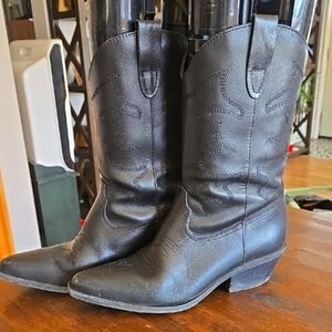 Steve Madden Black Western Leather Boots Made In Brazil Womens Size 8